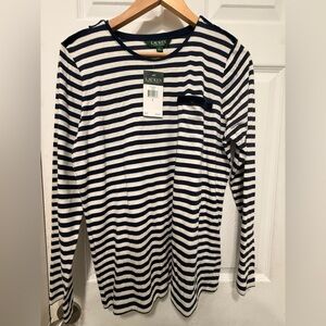 Lauren Ralph Lauren Navy & White Striped Long Sleeve Tee NWT size L